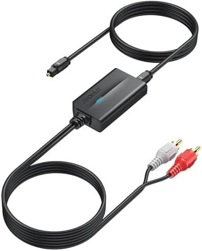 AUTOUTLET RCA to Optical Converter - 48Khz, Analog to Digital Audio Converter with Built-in 1.1m RCA Male Cable for Record Player, Turntable, CD Players