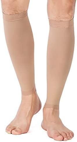 Calf Compression Sleeve for Men & Women Unknown, 1 Pair, Footless Compression Socks 20-30mmHg for Leg Support, Shin Splint, Pain Relief, Swelling, Varicose Veins, Maternity, Nursing, Travel, Beige M