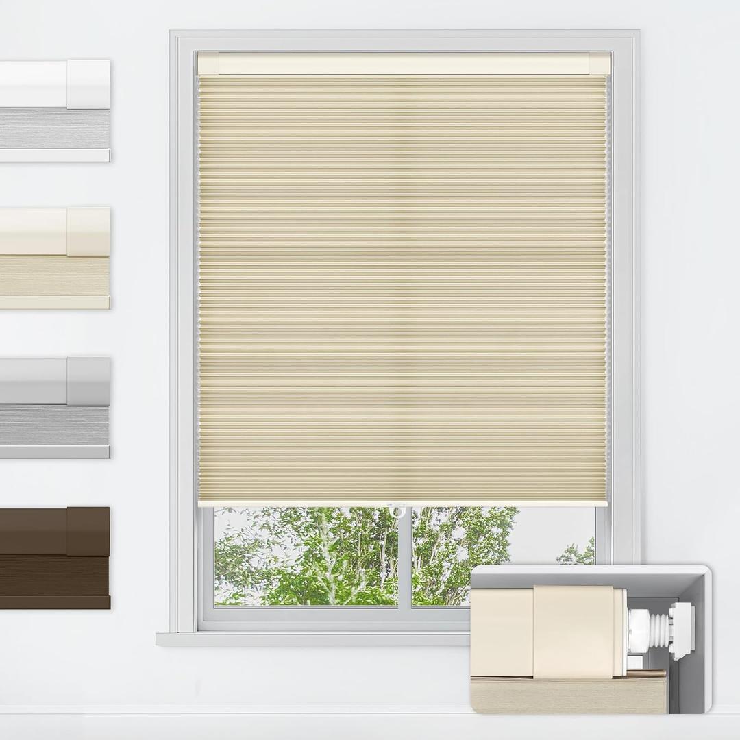 LazBlinds No Tools No Drill Cordless Cellular Shades, Light Filtering Honeycomb Shades for Home, Thermal Insulation Blinds for Windows, 22" W x 48" H, Beige