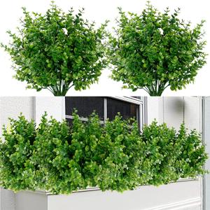 Sggvecsy Artificial Flowers for Outdoors 12 Bundles UV Resistant Boxwood Shrubs Artificial Eucalyptus Fake Plants Faux Plastic Greenery for Farmhouse Garden Indoor Outdoor Home Wedding Decoration