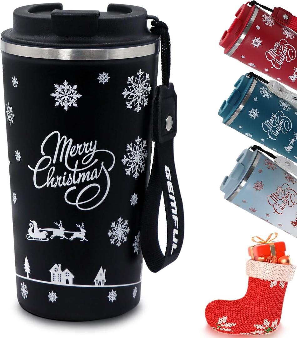 GEMFUL Stainless Steel Travel Coffee Tumbler for Men Husband 17oz Reusable Insulated Coffee Mug for Chirstmas Gifts Xmas Presents (Black)