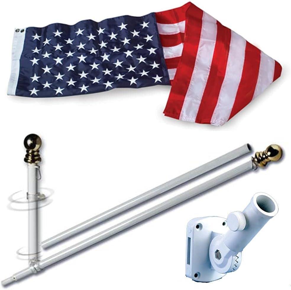 ALLIED FLAG American Flag and Pole Set - 3x5 US Flag and 5' Spinning Flag Pole, Durable for Outdoors - Made in USA