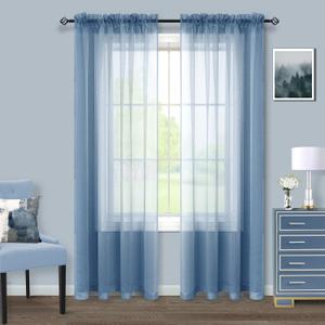 Dusty Blue Curtains 96 Inches Long for Living Room 2 Panel Sets Rod Pocket Window Sheer Curtains for Bedroom 52x96 Inch Length Gray Grey Blue