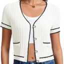 DRESSTELLS Cropped Cardigan Sweater, Summer Short Sleeves Lightweight Casual Ribbed Button Down Shrugs Tops for Women 2025 White M
