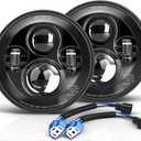 DOT Approved 7 Inch Halo LED Headlight Kit H4 High Low Beam - H6024 Plug and Play Compatible with Wrangler JK/TJ/CJ, Miata & More (H6024 Replacement), 2-Pack