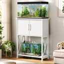 5-10 Gallon Fish Tank Stand, Metal Double Aquarium Stand with Cabinet for Fish Tank Accessories Storage, Heavy Duty 20.5" L* 11.02" W Tabletop, 500LBS Capacity White PG06YGW
