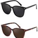 FIMILU 2 Packs Sunglasses for Women Polarized UV400 Protection Lens Big Frame Fashion Glasses Trendy Stylish Shade (A04(2 Pack)black Frame/Grey Lens+tortoise Frame/Brown Lens)