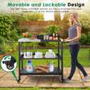 Outdoor Grill Cart,36 Inch Stainless Steel Pizza Oven Table with Lockable Wheels, Hooks & Adjustable Mesh, Metal Kitchen Cart Island, Black(36.2'' D x 19.6''W x 31.4''H)