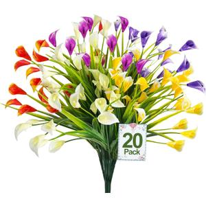 TURNMEON 20 Bundles Calla Lily (500 Heads) Artificial Flowers for Outdoors, Fake Plants UV Resistant Faux Plastic Fake Flowers for Indoor Planter Home Porch Spring Summer Cemetery Decor(Color Mix)