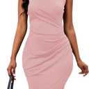 PerZeal Women's Sleeveless V-Neck Ruched Bodycon Midi Dress, XL