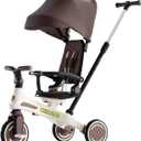 Winhope Kids Tricycle, 5 in 1 Baby's Tricycle Toddler Trike with Adjustable Push Handle, Reversible Seat and Canopy, Baby Stroller for 1-6 Year Olds, Suitable for Outdoor Activities (Coffee)