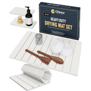 Oleex 3-Pack Stone Dish Drying Mat Set Includes 1 Large 24”x16” & 2 Small 4”x9” for Kitchen Counter-Collapsible Diatomaceous Earth Pad Absorbs Water & Dries Dishes Fast, Non-slip, Odor-Resistant Mats