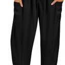 CARCOS Plus Size Pants Womens Summer Palazzo Harem Pants Drawstring Lantern Beach Pant Ankle Vacation Pant with Pocket, Size XL (Black)