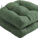 Outdoor Chair Cushions Set of 2, Patio Chair Cushions with Ties, 19x19+5 Tufted Outdoor Seat Cushions, Waterproof Patio Furniture Cushions, Outdoor Dining Chair Pads, Forest Green