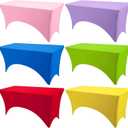 Preboun 6 Pcs Stretch Spandex Table Cover 6 Ft Rectangular Fitted Tablecloth Washable and Wrinkle Resistant Patio Table Cover Spandex Table Cloths 6 Ft for Event Wedding Banquet Parties, 6 Colors