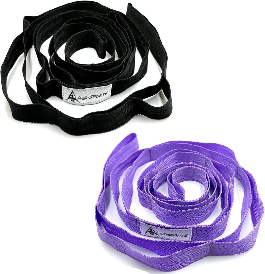 Stretching Strap Yoga Strap with Loops, Stretch Straps for Physical Therapy, Non-Elastic Exercise Strap for Pilates, Dance and Gymnastics with Workout Guide (Purple+Black)