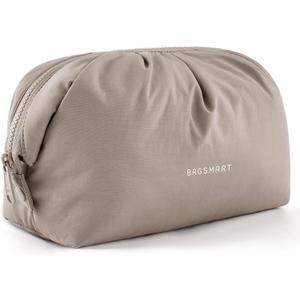 BAGSMART Makeup Bag Travel Makeup Bag, Cute Make Up Bag, Large Capacity Cosmetic Bags for Women, Wide-open Makeup Pouch Travel Essentials Toiletries Accessories Brushes (Camel)