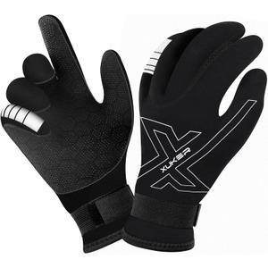 XUKER Neoprene Gloves Women Men, 3mm Wetsuit Dive Gloves Keep Warm for Diving Scuba Kayaking Snorkeling Swimming Water Sports (Black), XL