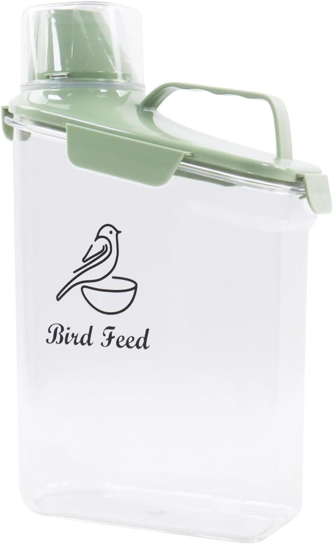 2.8L Airtight Bird Seed Storage Container With Handle and Measuring Cup - Portable Pet Food for Wild Bird Sunflower Seed - BPA Free Transparent/Green