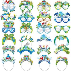 Yuxung 24 Pcs Earth Day Party Supplies 12 Paper Headband 12 Eyeglasses Earth Day Party Supplies Eyeglasses Headband for Activities Decoration Photo Props