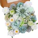 Floweroyal Artificial Flowers Combo Teal Blue Flowers Mix Silk Flowers Dahlia Roses with Stems for DIY Wedding Bridal Bouquets, Baby Shower, Floral Arrangement, Table Centerpieces, Home Decorations.