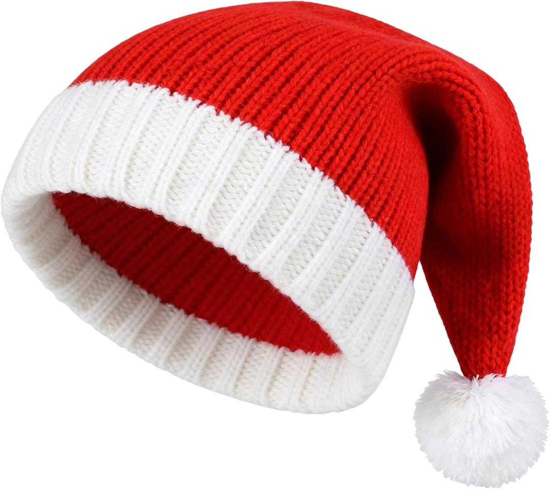 2 x Santa Hat Christmas Hats Xmas Party Red Knitted Beanie for Adult Women Men