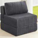 4-in-1 Folding Sofa Bed Convertible Boneless Sleeper Chair Couch Foldable Lounger & Mattress Pocket Coil & Foam Fill Medium Support, Portable No Assembly for Living Room/Bedroom, Single (Grey)