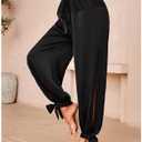 WDIRARA Women's Boho High Waist Split Knot Hem Long Pants Flowy Harem Yoga Pants Dark Black, Large