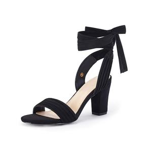 Coutgo Womens Strappy High Heels Chunky Heeled Sandals Bow Tie Lace Up Open Toe Pumps Dress Wedding Comfortable Shoes,Black,Size 6