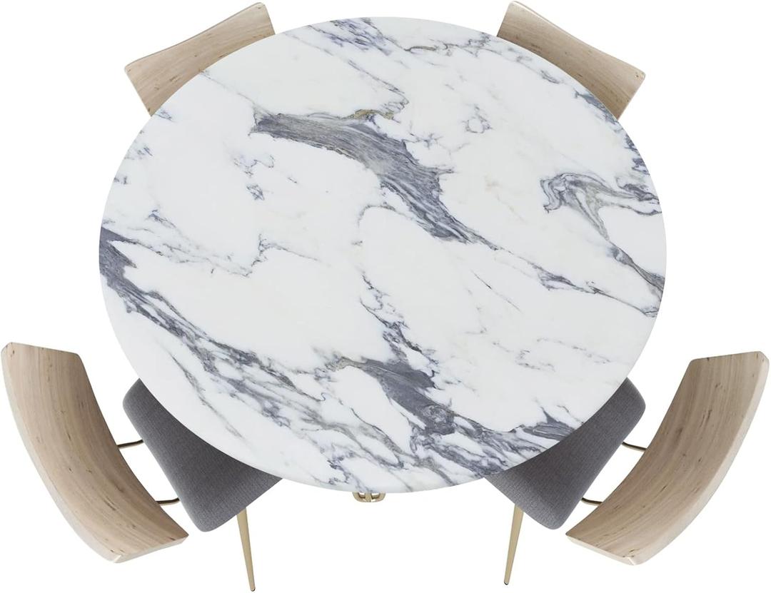 Fitted Tablecloth for Round Table,Light Color Marble Abstract Striped Cracks Table Cover with Elastic Edge Waterproof Tablcloth,Modern Stone Art Circle Tablecovers for Kitchen Indoor 55-60in