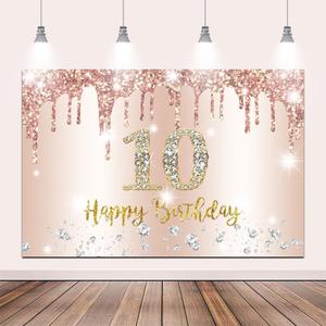 10x8ft Happy 10th Birthday Backdrop Rose Gold 10 Years Old Birthday Backdrop Banner for Women, 10th Birthday Party Suppiles Photography Background, Pink 10th Old Bday Poster Photo Decor