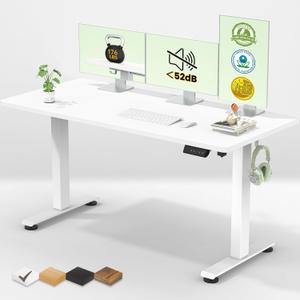 Veken 55 Inch Large Electric Standing Desk,Sit to Stand Up, Heights Adjustable, Work Home Office Computer Table for Study, Walking Pad, Writing, and Games, Wooden Desktop Desks, White