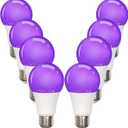 8-Pack LED Black Bulb, A19, UVA 385-400NM, 9W (100W Equivalent), E26 Head, Non-Dimmable, for Halloween Decorations, Glow Parties, Fluorescent Posters