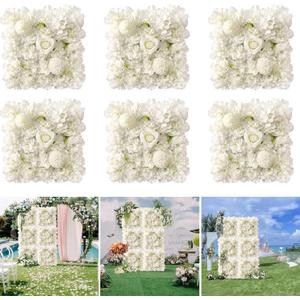 HUATOL 6 Pcs Flower Wall Panels 15 x 15 Inch 3D Silk Rose Floral Wall Decorative Faux Flower Wall Background for Wedding Home Party Background Shop Party Photo Arrangement, White