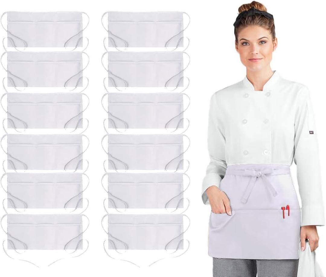 Avalon Kitchen Server Aprons with 3 Pockets, 100% Polyester Waist Apron with Pockets, 24x12 Inche Waitress Apron with Pockets