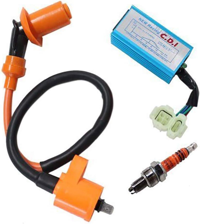 High Performance Racing GY6 Ignition Coil 6 Pin AC CDI Box +3 Electrode Spark Plug Kit for 50cc 125cc 150cc Moped Scooter ATV Go Kart