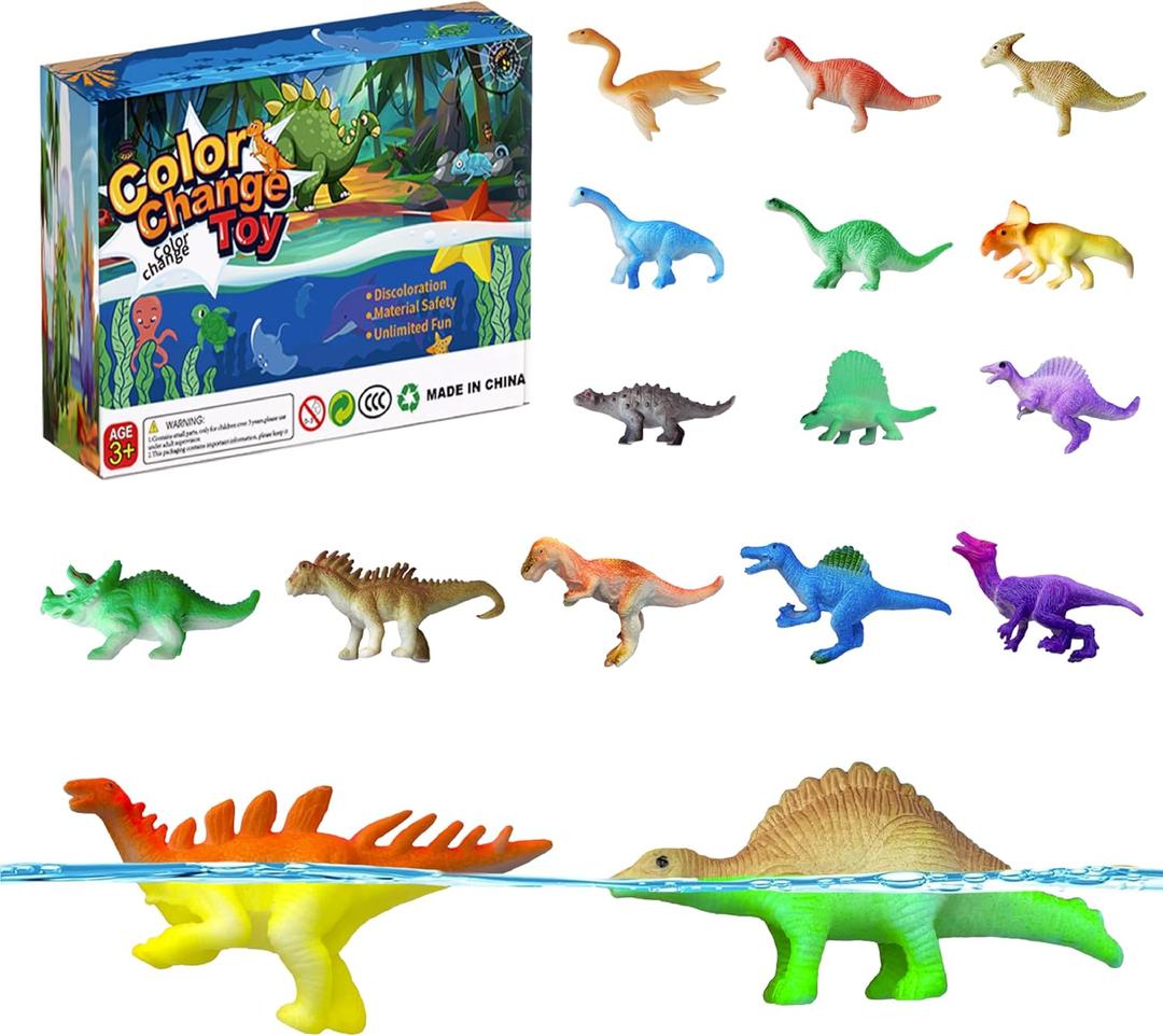 Dinosaur Series - 16pcs Temperature Color Changing Bath Toys, Water Table Toy for Easter Egg Fillers,Goodie Bags Fillers,Themed Party,Classroom Rewards,Carnival Prize, for Kids 3+