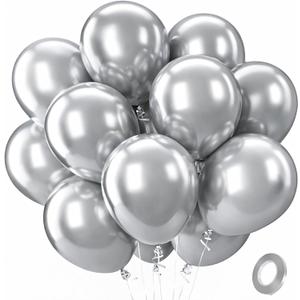 Patimate Metallic Silver Balloons 100 Pack 12 Inch Silver Chrome Latex Balloons for Birthday Wedding Anniversary Engagement Graduation Baby Shower Bridal Shower Retirement Party Decorations