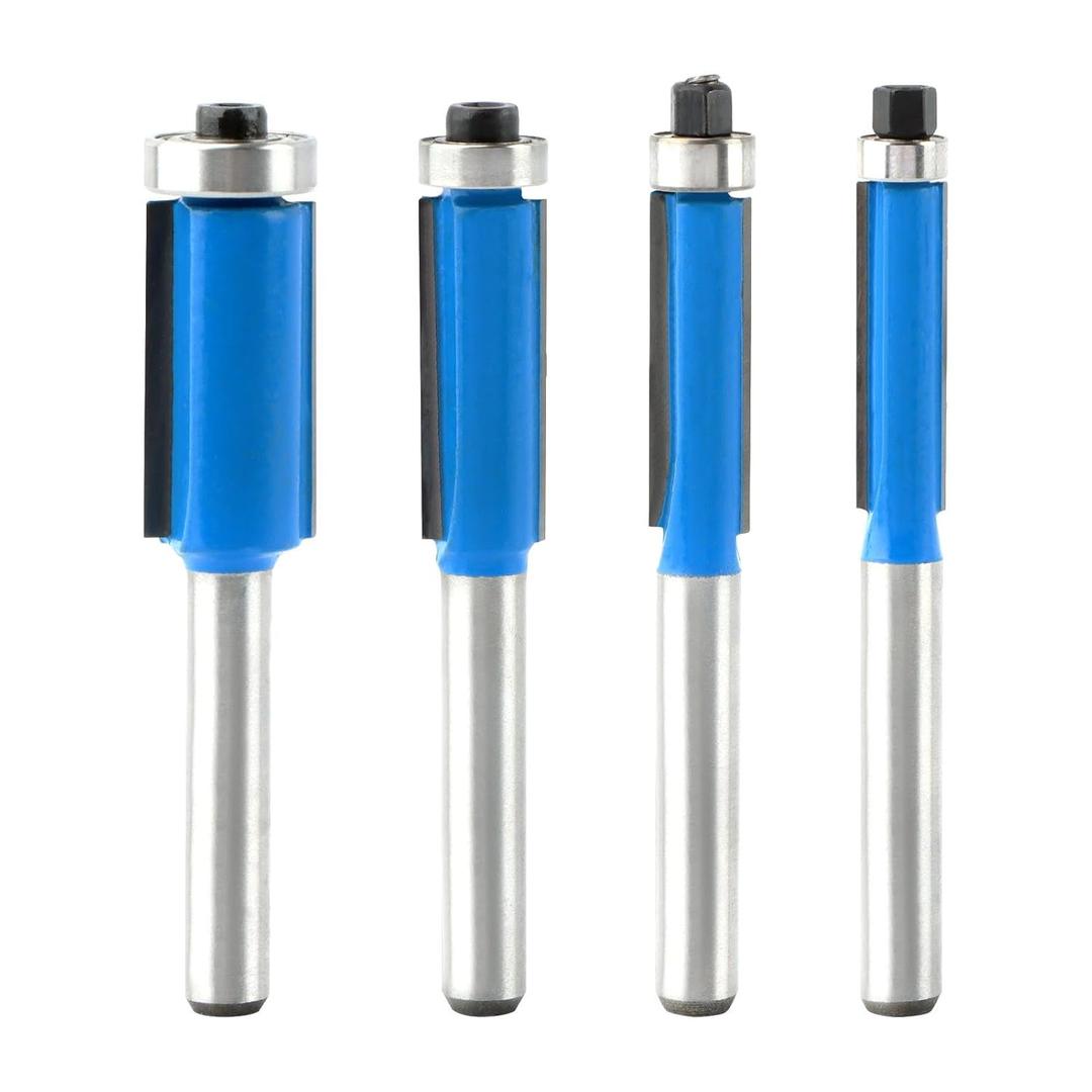 4pcs Flush Trim Router Bit, 1/4 Inch Shank Bottom Bearing Flush Cut Trim Router Bit for Woodworking Edge Trimming Milling Drill Bits, 1/4", 5/16", 3/8", 1/2" Cutting Diameter