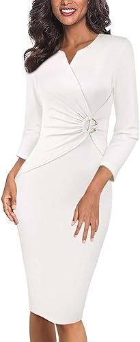 VFSHOW Womens Elegant Notch Neck Ruched Cocktail Party Work Office Business Church Bodycon Sheath Dress (Medium, Black)