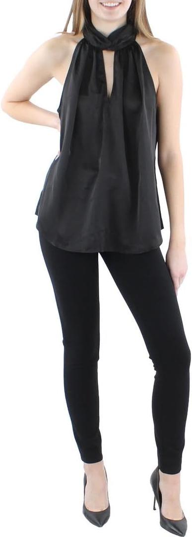 Anne Klein Womens Satin Twist Neck Halter Top (X-Small, Bla)