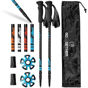 G2 Trekking Poles - 5.6 OZ Ultralight/Aircraft Grade Aluminum/EVA Foam Grip/Adjustable Wrist Strap for Backpacking, Hiking, Camping (Pack of 2 Poles) Black/Orange/Blue/Red