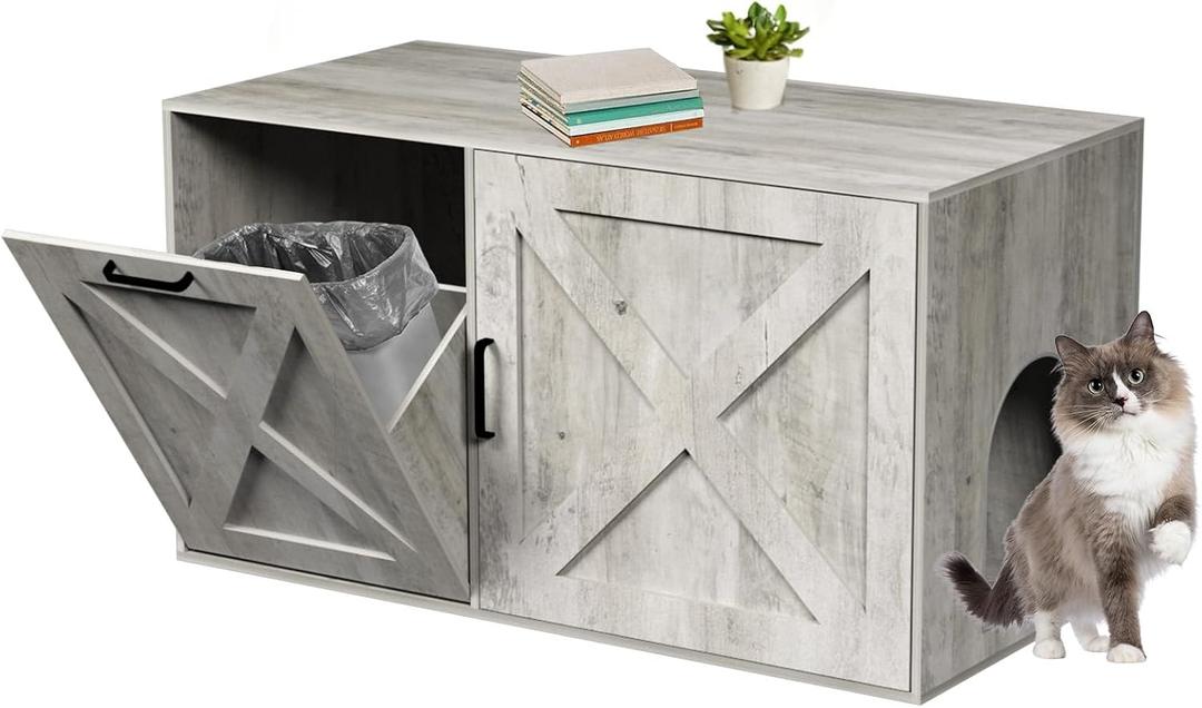 Cat Litter Box Enclosure Furniture with Storage Compartment, Hidden Litter Box Cabinet with Dedicated Space for Trash Can for Living Room, Bedroom, 35.4 x 19.4 x 17.7 InchesTaupe