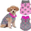 Rbenxia 2 Piece Grey and Pink Dog Heart Sweater with Leash Ring Soft Fleece Vest Dogs Pullover Warm Jacket Pet Dogs Clothes Winter Dog Outfits for Small Puppy Cat Pets (Small, Stars+Heart)