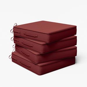 Outdoor Chair Cushion 22 x 22 x 4 Inches Patio Furniture Outdoor Waterproof Seat Cushion, Patio Chair Cushion with Handles and Ties, Square Dining Chair Cushion Set of 4, Burgundy