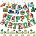 26Pcs Football Happy Birthday Banner, Football Cupcake Toppers and Hanging Swirl Decorations, Pre-strung Football Birthday Decorations Tailgate Party Decorations