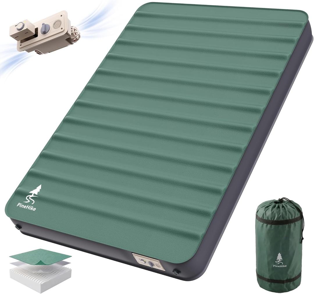 2 Person Full Size Camping Sleeping pad, 4" Ultra-Thick Memory Foam Camping Mat with Built-in Electric Pump, 9.5 R-Value Insulated Air Mattress Sleeping Pads for Car Travel