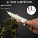 VALKNUT Damascus Pocket Knife, Handmade Hand Forged VG-10 Steel Folding Knives with Leather Sheath, 3-3/4 Inch Blade Pocket Knife for Outdoor Camping and Hunting (Sandalwood Handle)