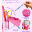 3 x Magnetic Standing Pencil Case for Girls - Back to School Stuff, Cute Strawberry Standing Zipper Pencil Case, Large Capacity Stand up Pen Bag, Stationery Pen Holder, Study Supplies for Students