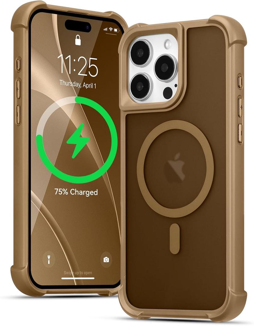 EYZUTAK Magnetic for iPhone 13 Pro Max Case, Compatible with MagSafe, Military Grade Drop Protection Translucent Matte Phone Case Slim Anti-Fingerprint Shockproof Protective Cover for Women Men-Gold